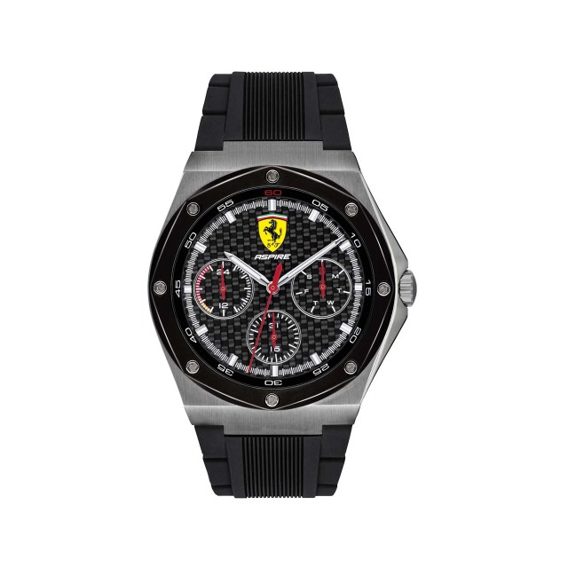 【Ferrari 法拉利】ASPIRE三環日曆競速賽車橡膠腕錶-鋼鐵灰/FA0830694