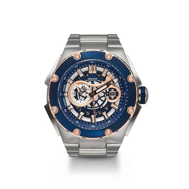 【NSQUARE】SNAKE KING系列時尚立體蛇行潮流腕錶-藍銀款/G0471-N10.4SS