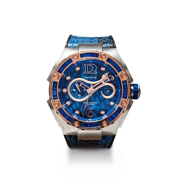 【NSQUARE】SNAKE QUEEN系列施華晶鑽時尚機械橡膠腕錶-午夜藍/L0471-N11.4