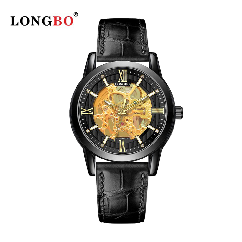 美國時尚品牌LB機械錶 83209 鏤空設計簡約大方男士機械皮帶錶 - 黑金