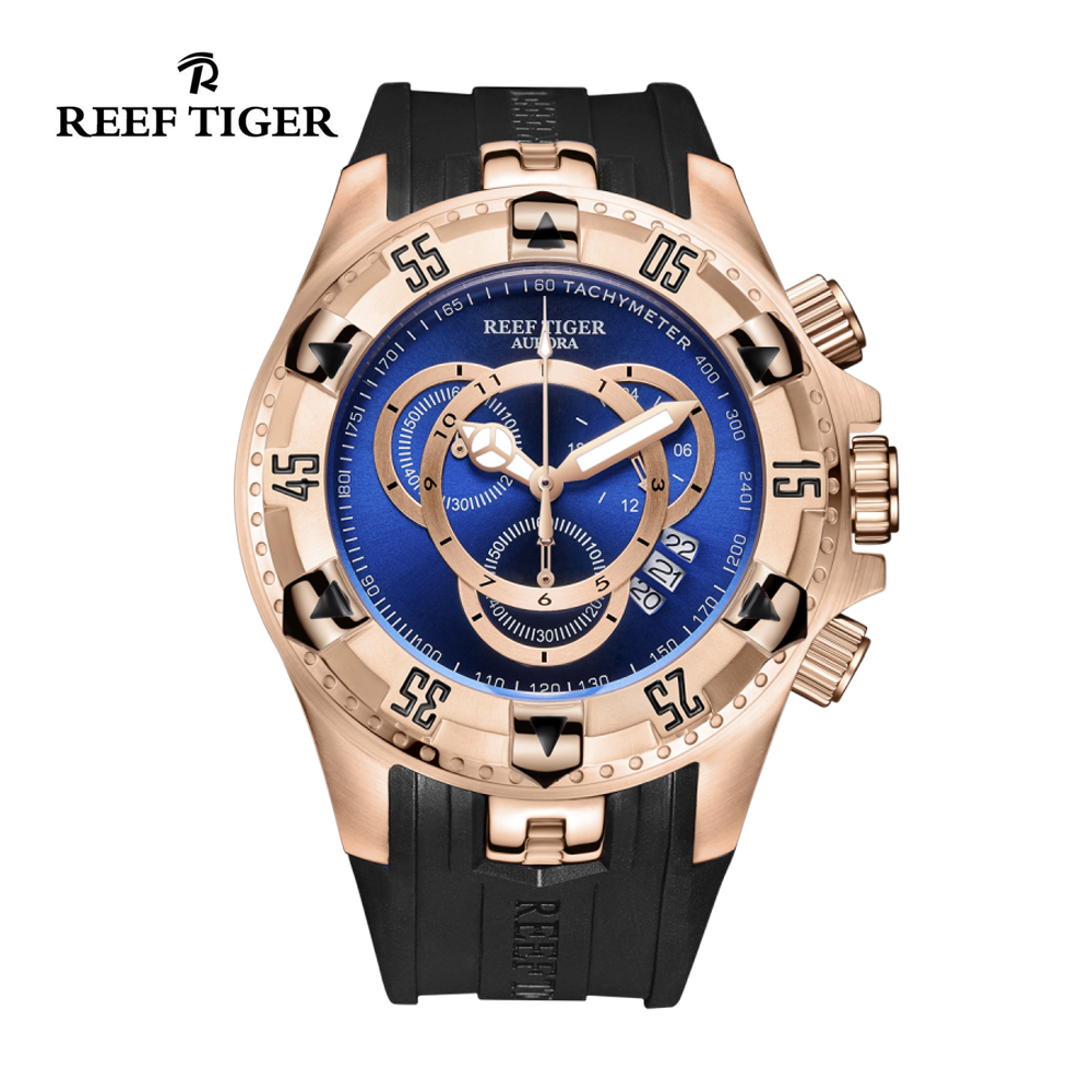 REEF TIGER 瑞士品牌 大力神二世系列 時尚大器酷炫真三眼男士腕錶 - RGA303-2-PLB 玫藍