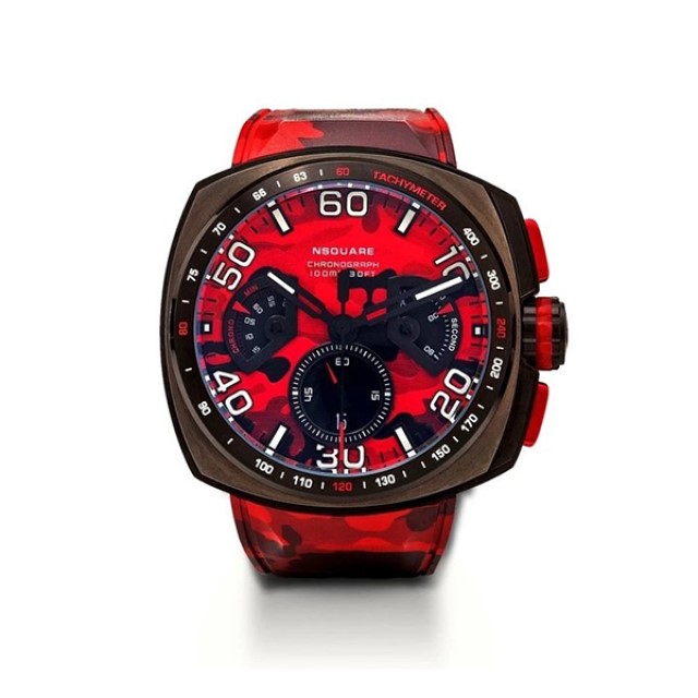【NSQUARE】NICK CHRONO CAMO系列迷彩矽膠腕錶-豔紅款/G0369-N20.3