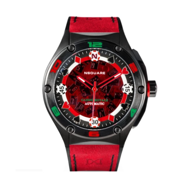 【NSQUARE】CASINO系列限量皇家賭場橡膠腕錶-黑紅款/G0544-N40.3