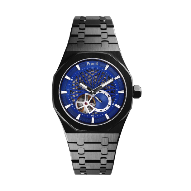 【FIBER】競速先鋒系列稜角鏤空立體雙色機械腕錶-海王藍/FB8017-1-01