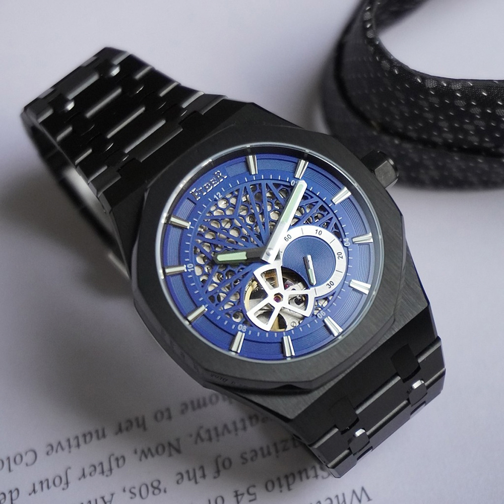 FIBER 法柏 競速先鋒系列 鏤空機械腕錶-黑×藍/41mm FB8017-1-01