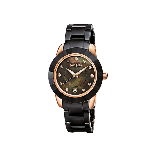 【Folli Follie】Prismatic海洋精靈時尚陶瓷腕錶-瓷石黑/WF13R052BTK_XX