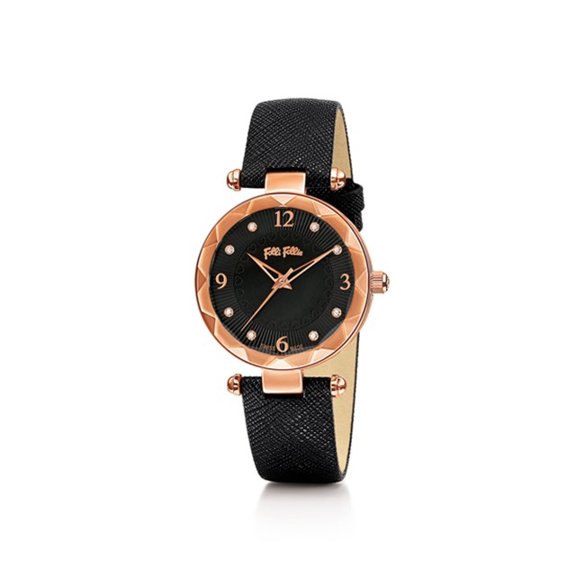 【Folli Follie】CLASSY ELEMENT愛琴海晶鑽時尚腕錶-經典黑/WF14R023SSK_BK