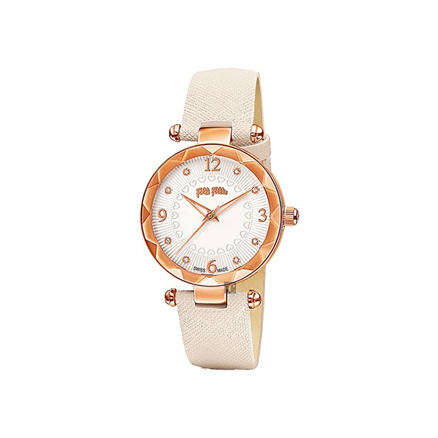 【Folli Follie】CLASSY ELEMENT愛琴海晶鑽時尚腕錶-米白款/WF14R023SSS_WH