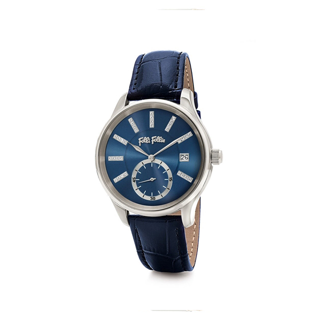 【Folli Follie】Style Bonding晶鑽時尚真皮日期腕錶-鸚藍款/WF18T004STU_DB