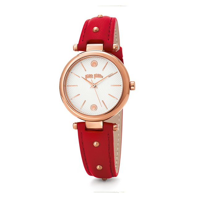 【Folli Follie】Cyclos柔雅氣質時尚真皮腕錶-赤紅款/WF18R001SPS_RE