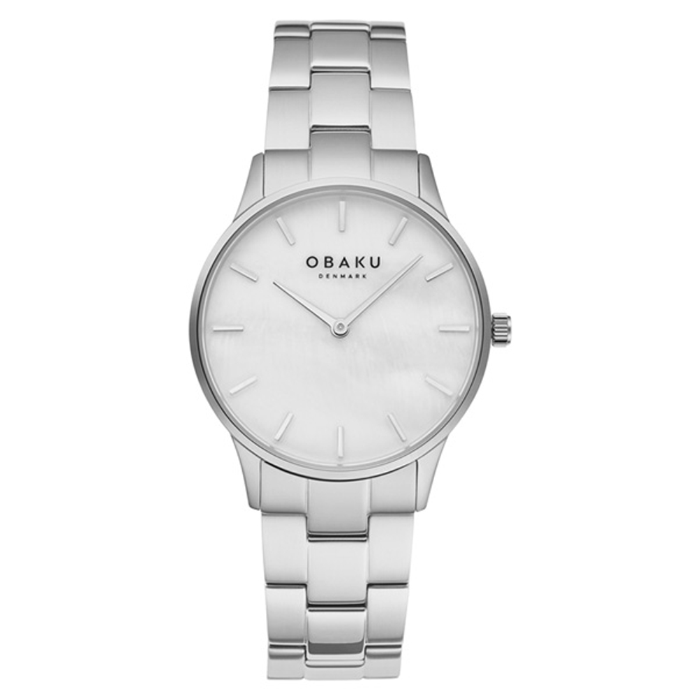 OBAKU 都會知性貝殼時尚腕錶-銀X白