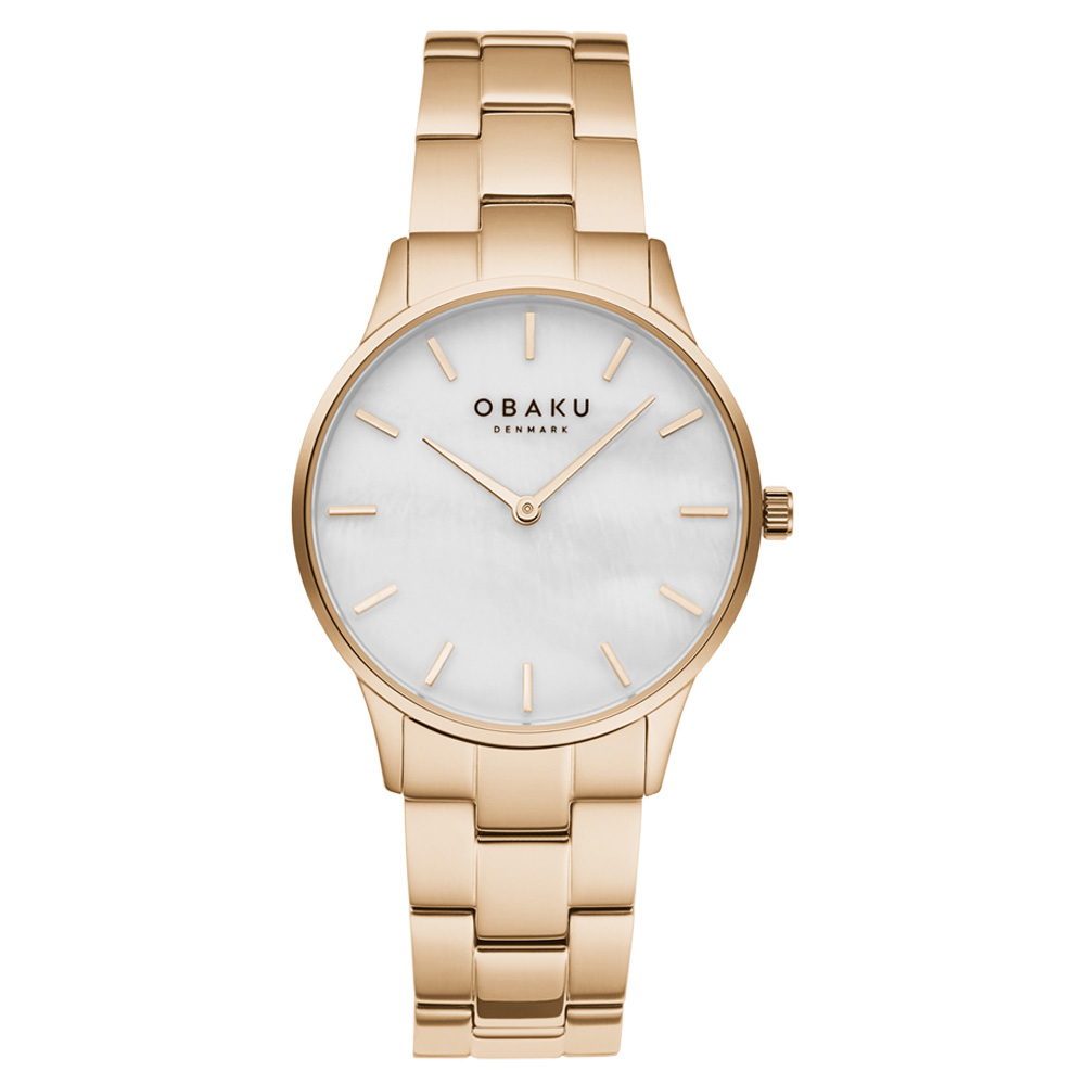OBAKU 都會知性貝殼時尚腕錶-玫瑰金X白