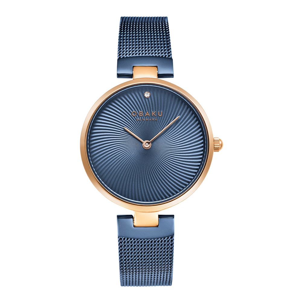 OBAKU 渦旋幾何時尚腕錶-藍X玫瑰金