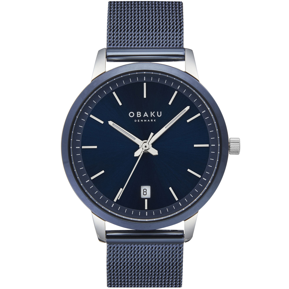 OBAKU 簡約美學紳士米蘭時尚腕錶-銀X藍