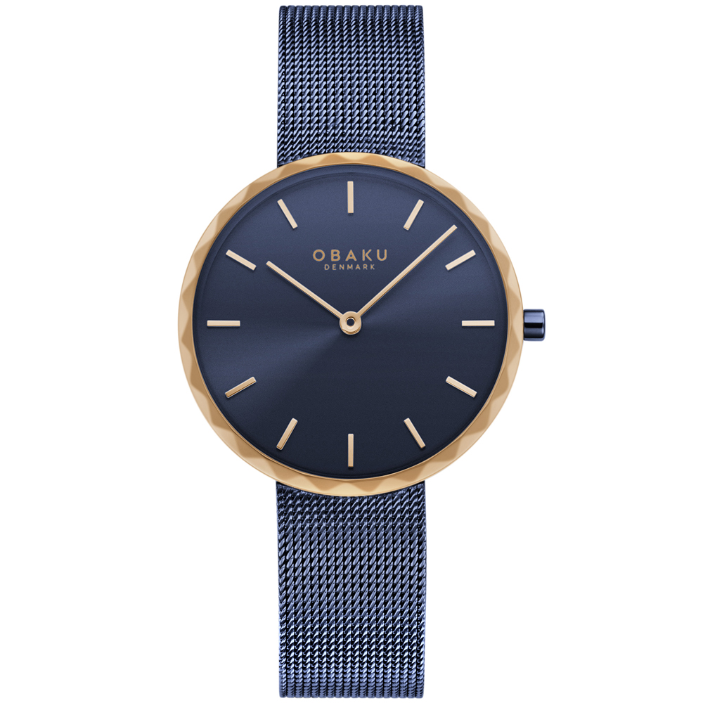 OBAKU 知性美學米蘭時尚腕錶-藍X玫瑰金