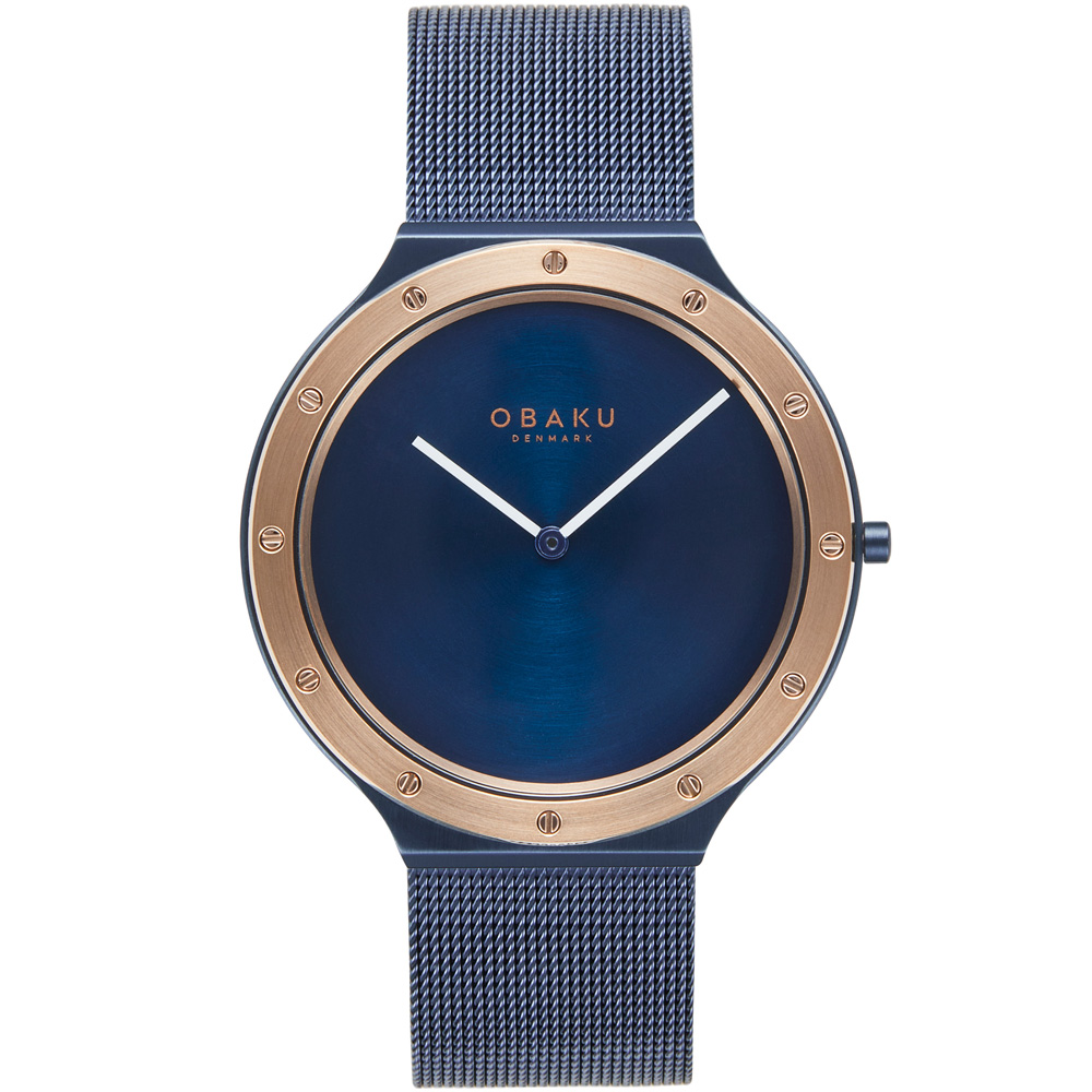 OBAKU 簡單生活米蘭時尚腕錶-藍X玫瑰金
