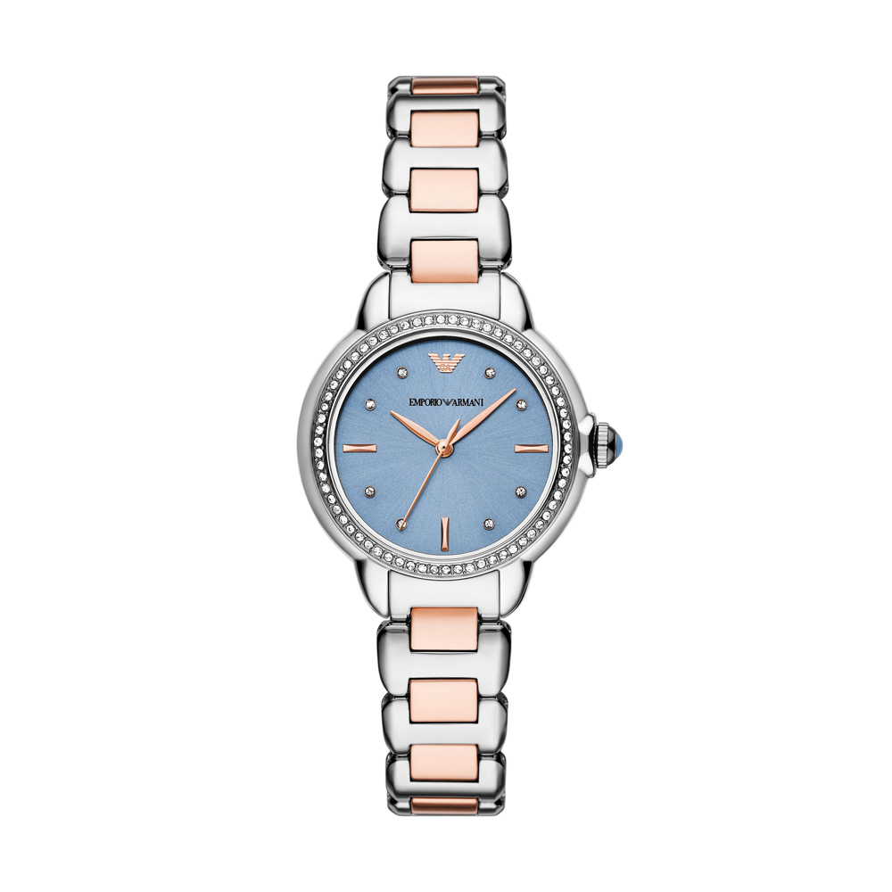 EMPORIO ARMANI 優雅格調時尚腕錶-銀X藍
