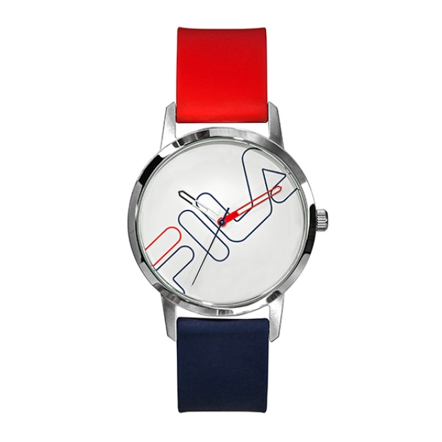 【FILA 斐樂】經典簡約線條LOGO手錶-經典紅藍/38-313-004