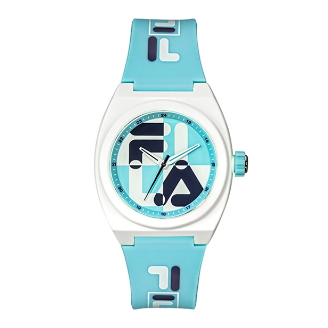 【FILA 斐樂】撞色拼接LOGO造型手錶-活潑藍/38-180-105
