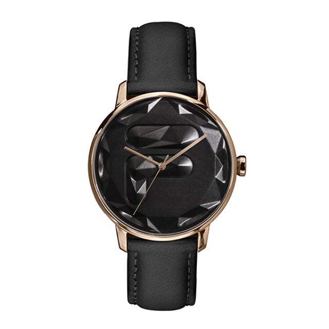 【FILA 斐樂】幾何切面LOGO設計腕錶-極致黑/38-184-004