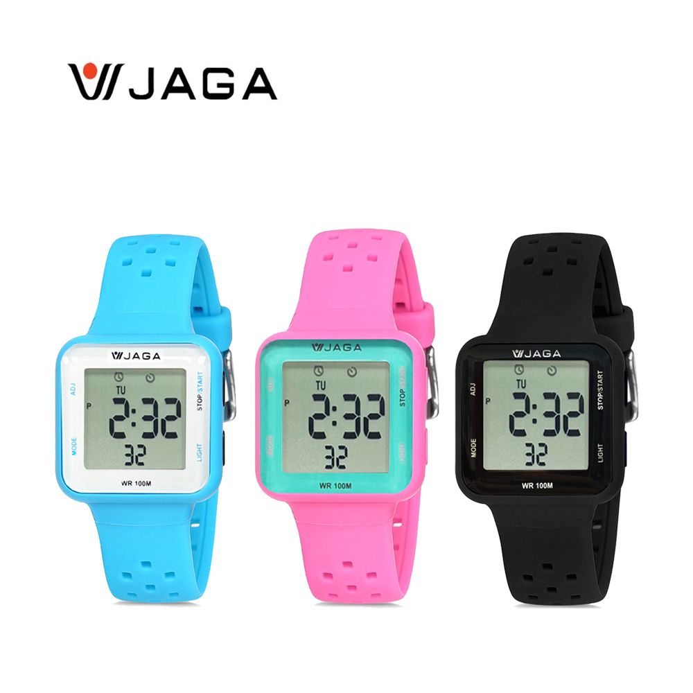 JAGA捷卡 M1215 兒童休閒方形液晶顯示多功能防水電子錶