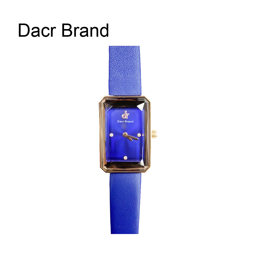 韓國精品 Dacr Brand 時尚方型綺麗切割淑女腕錶-典雅藍