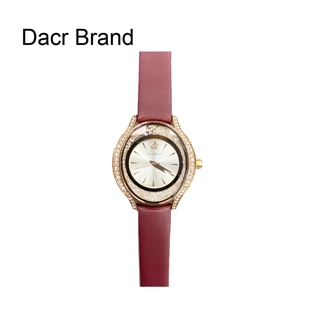 韓國精品 Dacr Brand 流砂晶鑽璀璨時光淑女腕錶-酒紅色