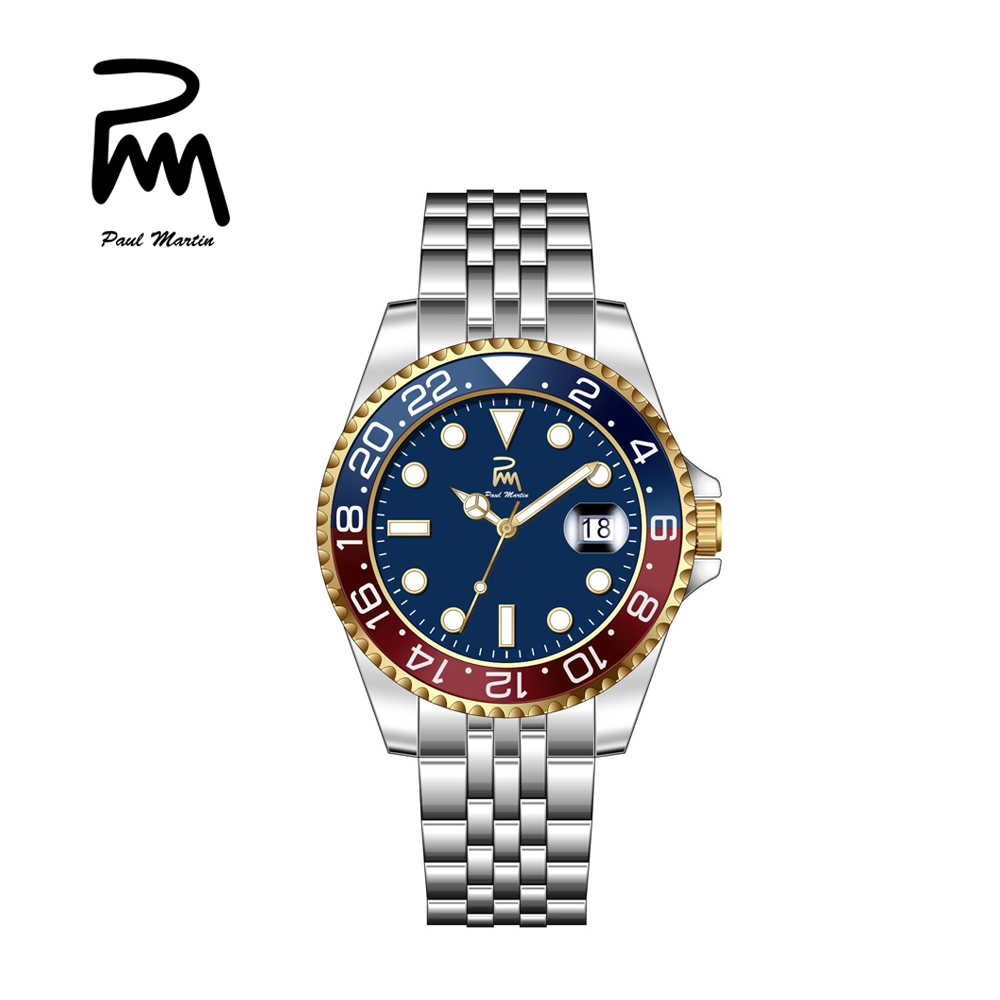 Paul Martin 保羅馬丁英國品牌經典水鬼款式紅藍鋼腕錶