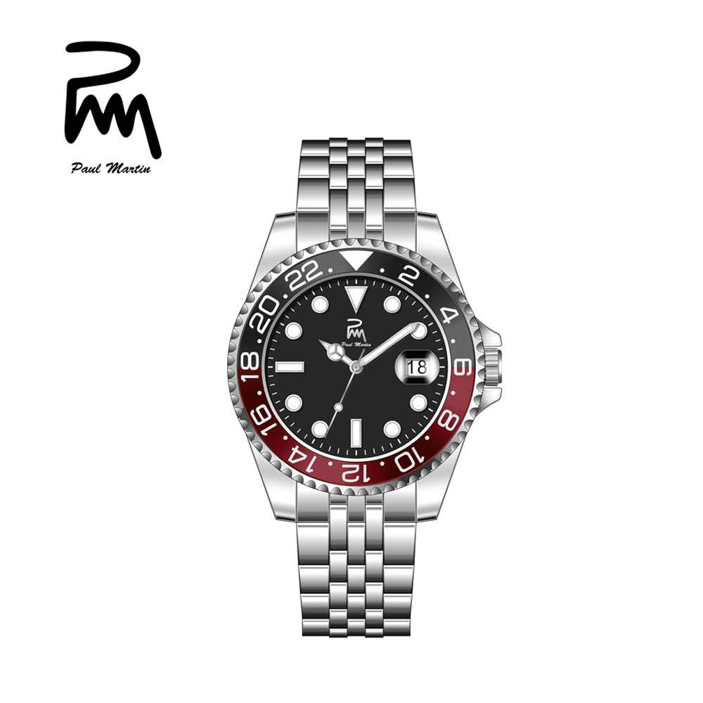 Paul Martin 保羅馬丁英國品牌經典水鬼款式紅黑鋼腕錶