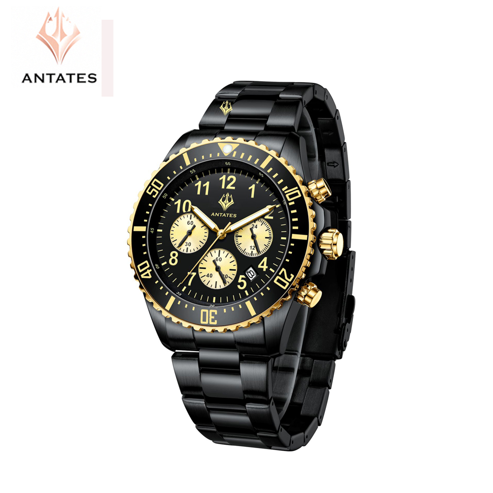 小海神-安泰特斯ANTATES 時尚特色三眼中性魅力鋼帶錶款-烏金黑