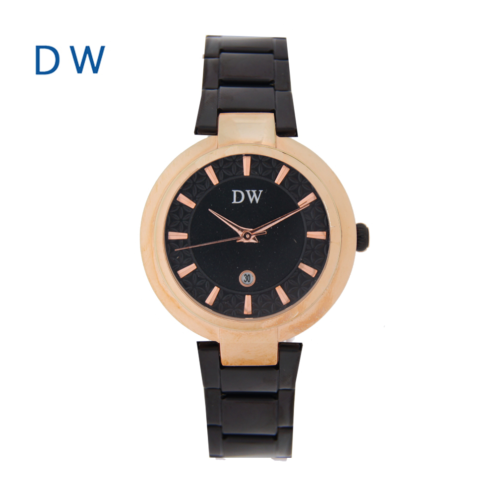 日本DW D3221 時尚簡約刻度日期女鋼帶手錶- 雅典黑