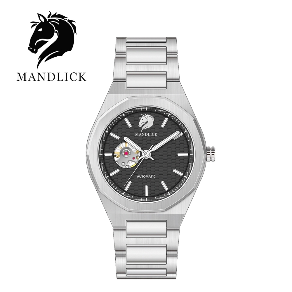德國品牌 曼德利克MANDLICK 先鋒系列八角機械精鋼帶男士腕錶-銀黑