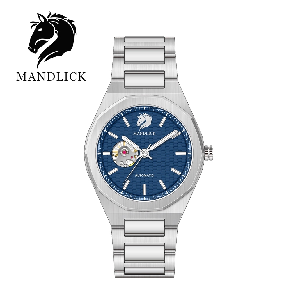 德國品牌 曼德利克MANDLICK 先鋒系列八角機械精鋼帶男士腕錶-銀藍