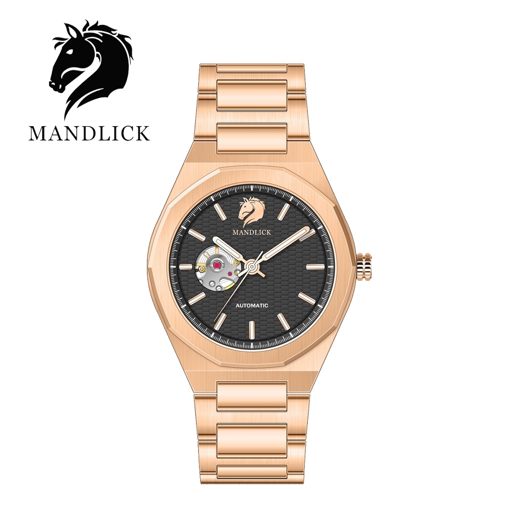 德國品牌 曼德利克MANDLICK 先鋒系列八角機械精鋼帶男士腕錶-玫黑