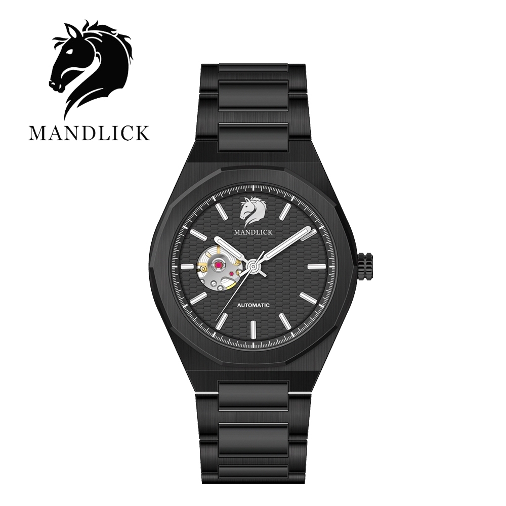 德國品牌 曼德利克MANDLICK 先鋒系列八角機械精鋼帶男士腕錶-全黑
