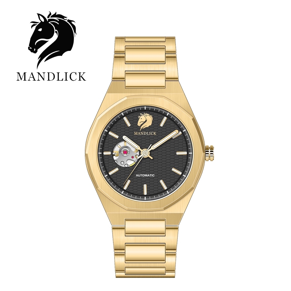德國品牌 曼德利克MANDLICK 先鋒系列八角機械精鋼帶男士腕錶-金黑