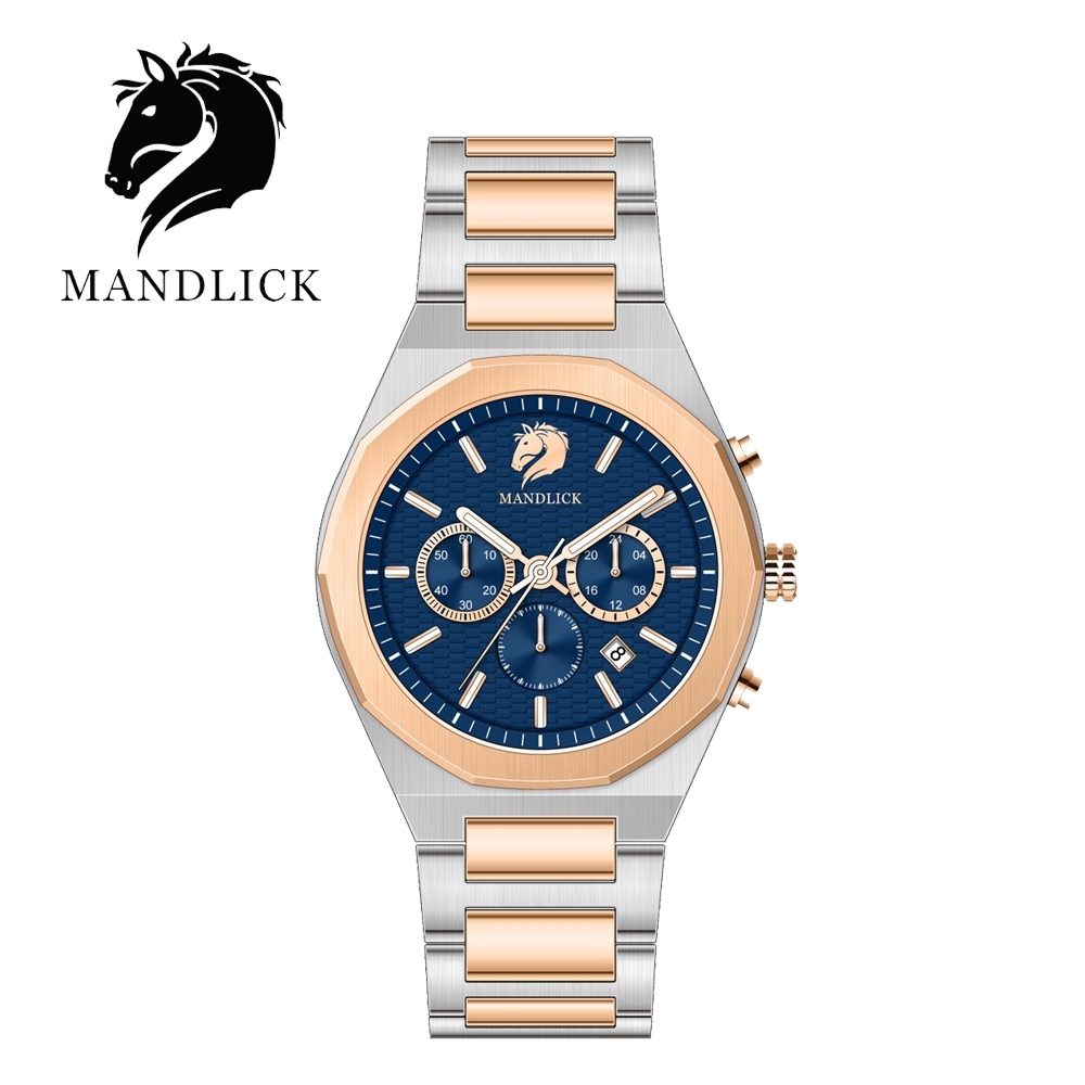 德國品牌 曼德利克MANDLICK 先鋒系列八角三眼精鋼帶男士腕錶-間金玫