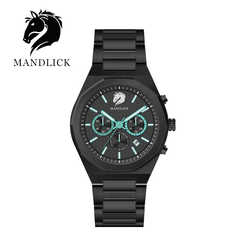 德國品牌 曼德利克MANDLICK 先鋒系列八角三眼精鋼帶男士腕錶-湖水藍