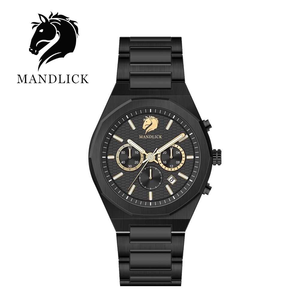 德國品牌 曼德利克MANDLICK 先鋒系列八角三眼精鋼帶男士腕錶-流光金