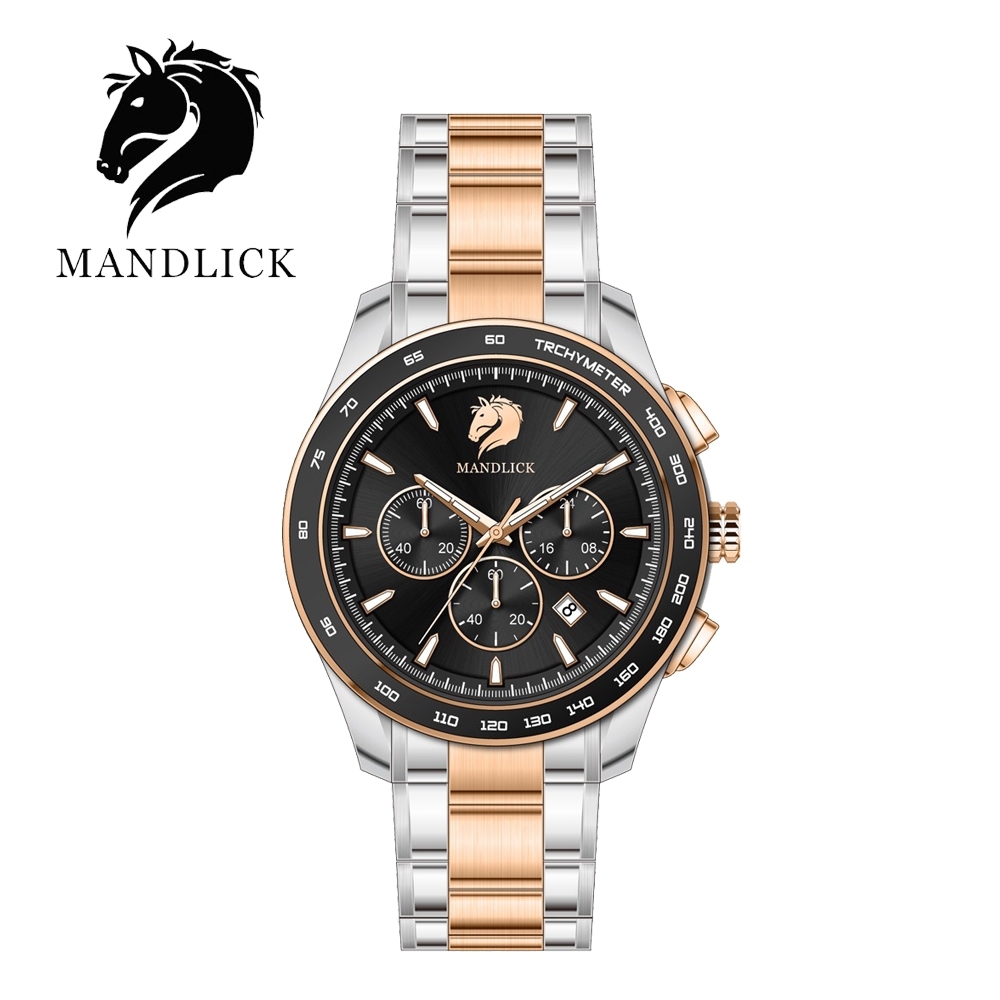 德國品牌 曼德利克MANDLICK 永恆系列水鬼三眼精鋼帶男士腕錶-間金玫