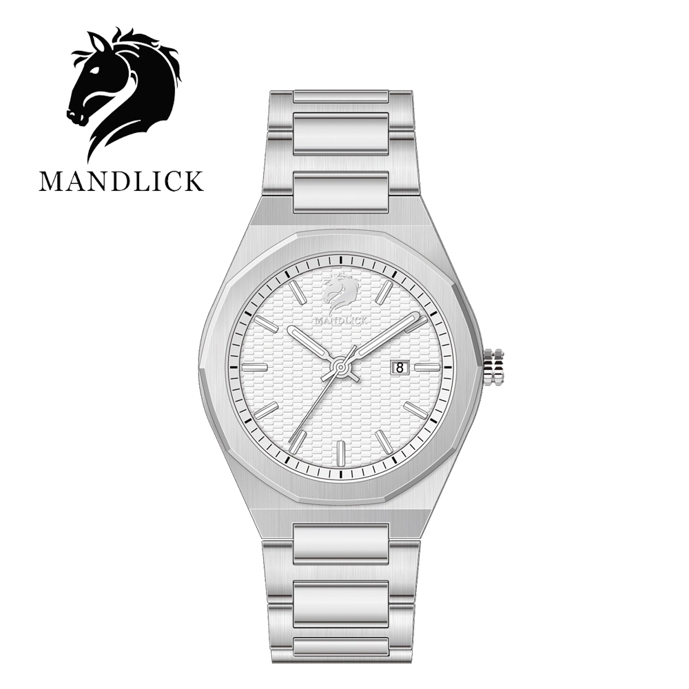 德國品牌 曼德利克MANDLICK 先鋒系列八角簡約精鋼帶男士腕錶-銀白