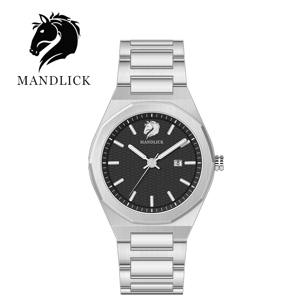 德國品牌 曼德利克MANDLICK 先鋒系列八角簡約精鋼帶男士腕錶-銀黑