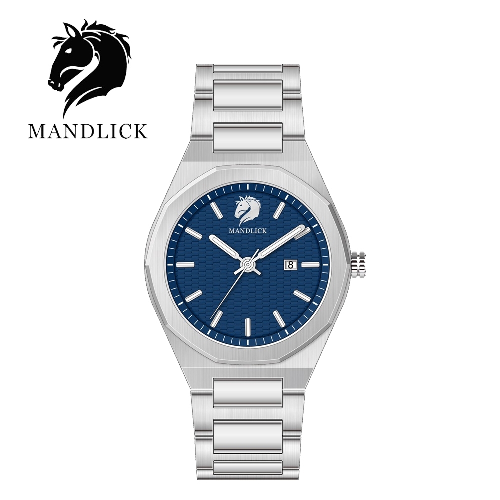 德國品牌 曼德利克MANDLICK 先鋒系列八角簡約精鋼帶男士腕錶-銀藍