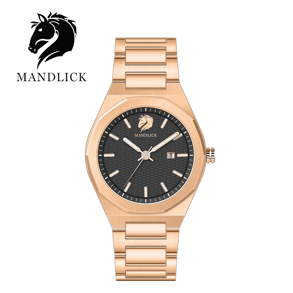 德國品牌 曼德利克MANDLICK 先鋒系列八角簡約精鋼帶男士腕錶-玫黑