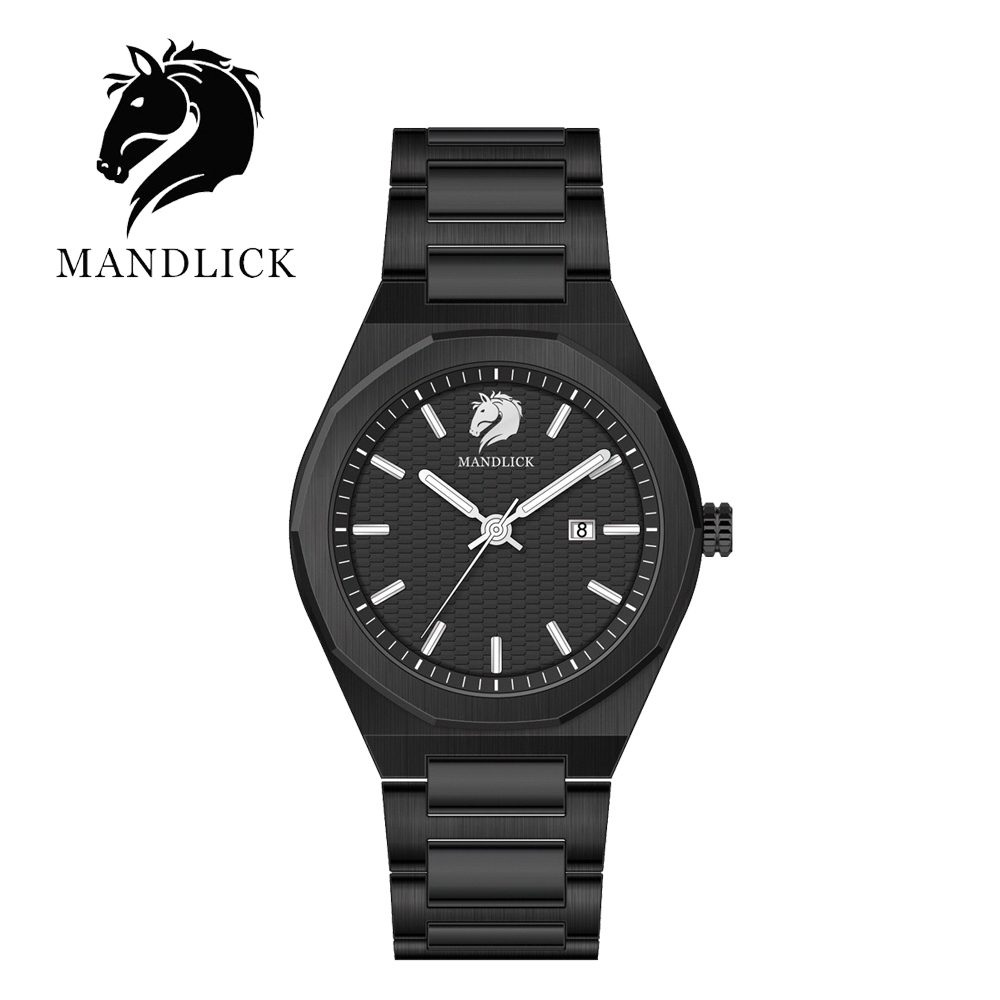德國品牌 曼德利克MANDLICK 先鋒系列八角簡約精鋼帶男士腕錶-全黑