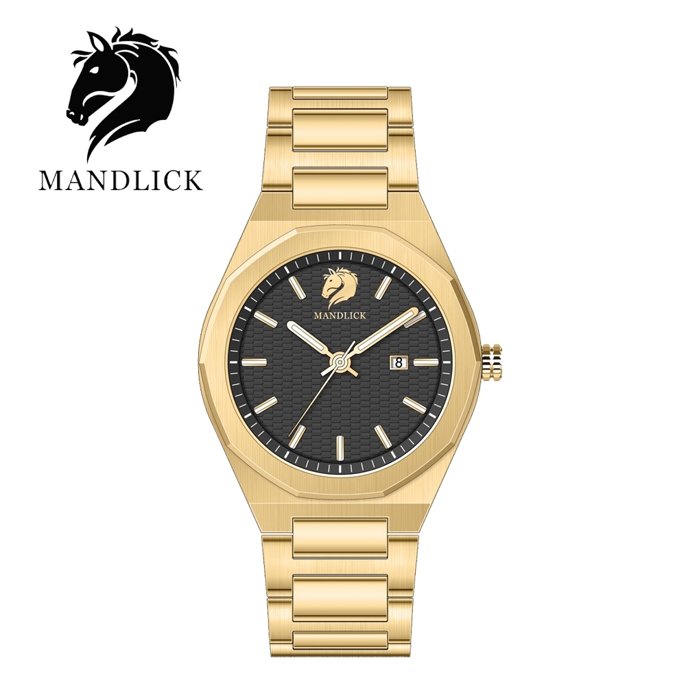 德國品牌 曼德利克MANDLICK 先鋒系列八角簡約精鋼帶男士腕錶-金黑