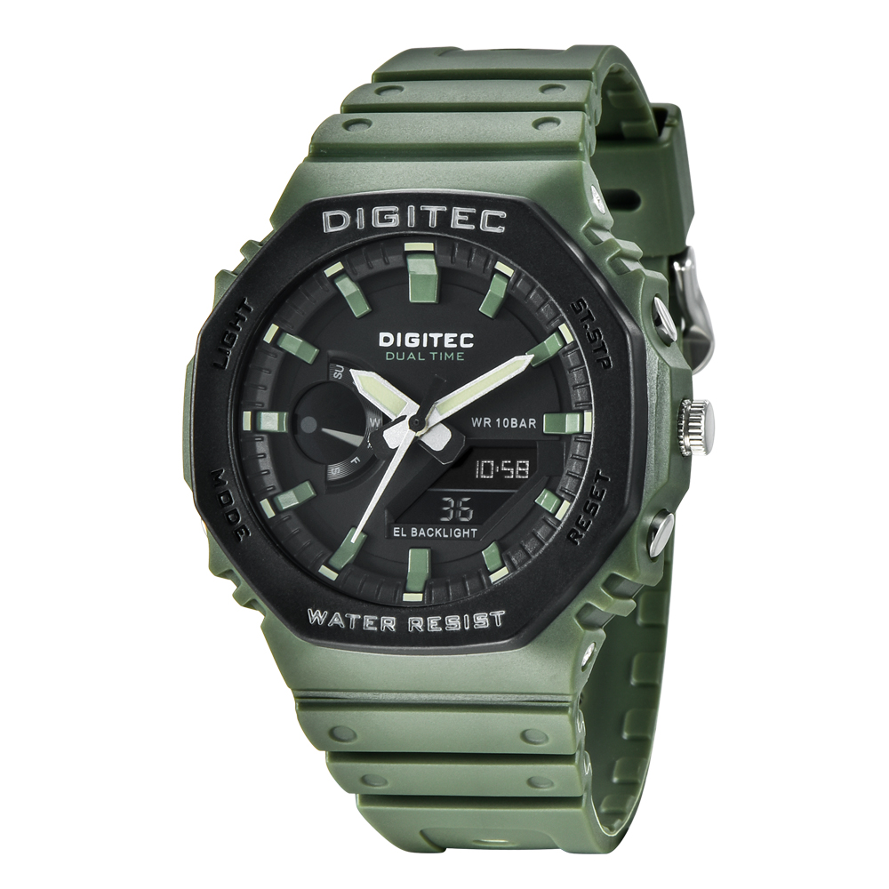 DIGITEC 數碼科技 DA-2119T 個性潮流八角橡樹款電子錶-軍綠色