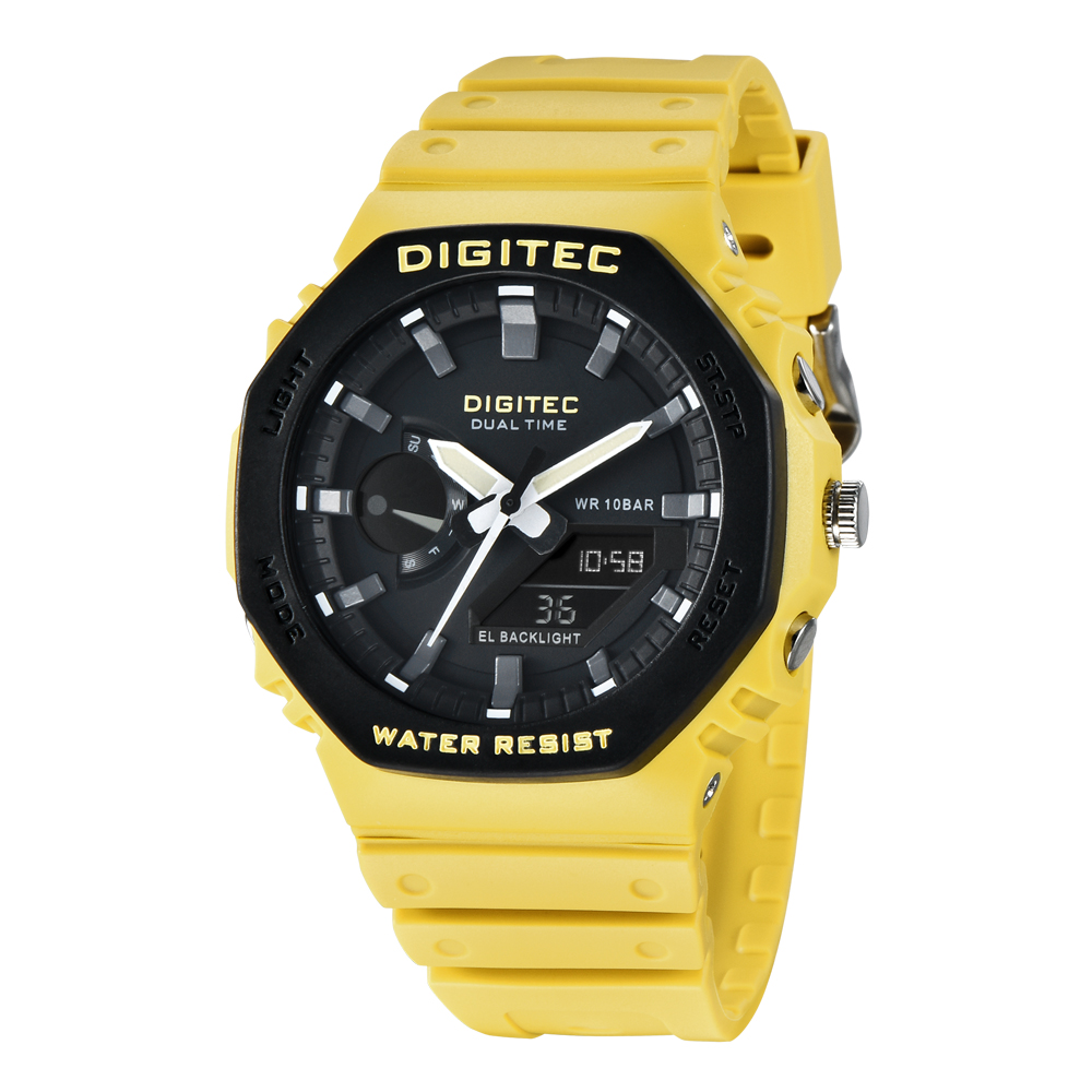 DIGITEC 數碼科技 DA-2119T 個性潮流八角橡樹款電子錶-檸檬黃
