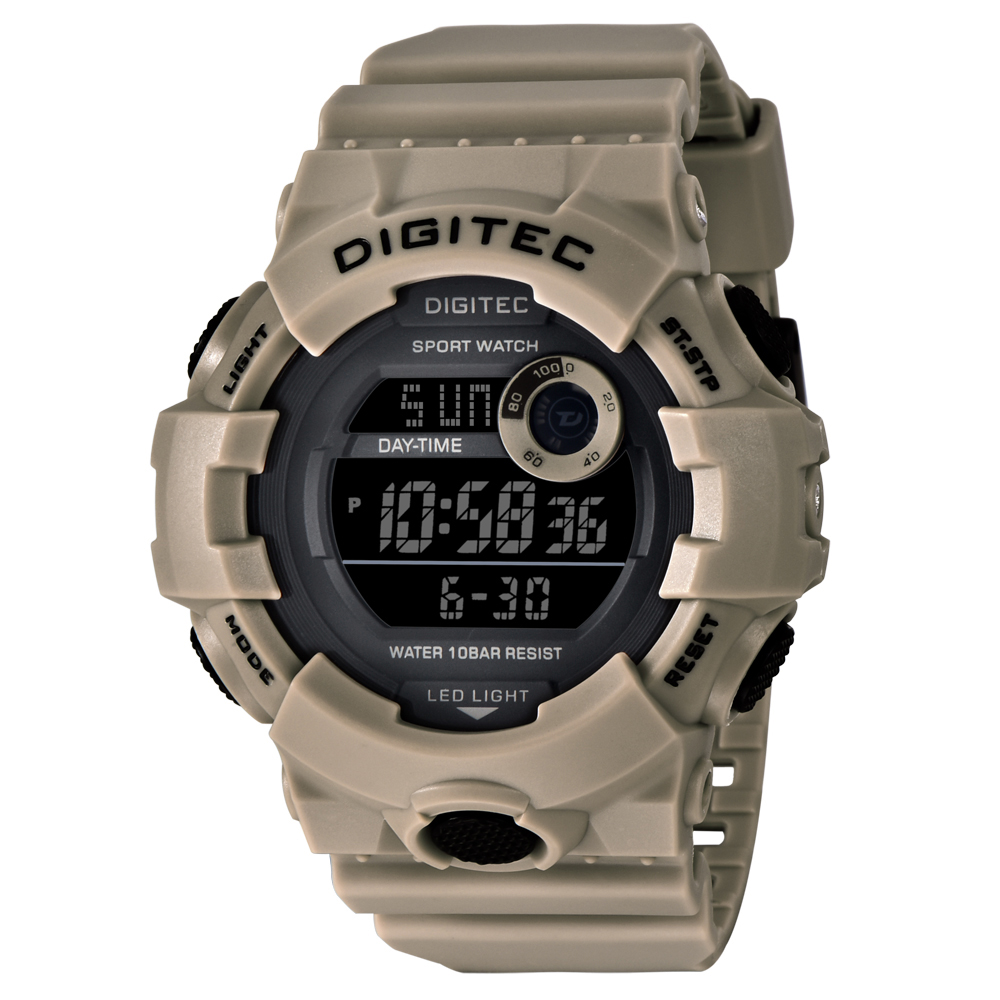 DIGITEC 數碼科技 DG-5112 時尚運動風大鏡面個性電子錶-拿鐵咖