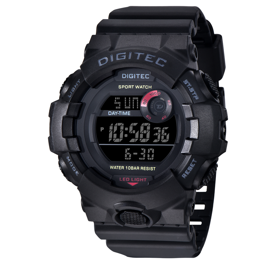 DIGITEC 數碼科技 DG-5112 時尚運動風大鏡面個性電子錶-黑藍莓
